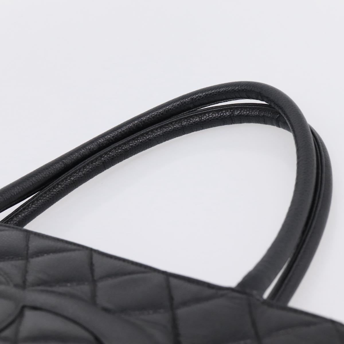 CHANEL Standard Tote Bag Caviar Skin Black Silver CC Auth ka6766V