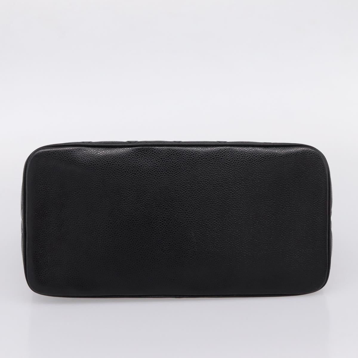 CHANEL Standard Tote Bag Caviar Skin Black Silver CC Auth ka6766V