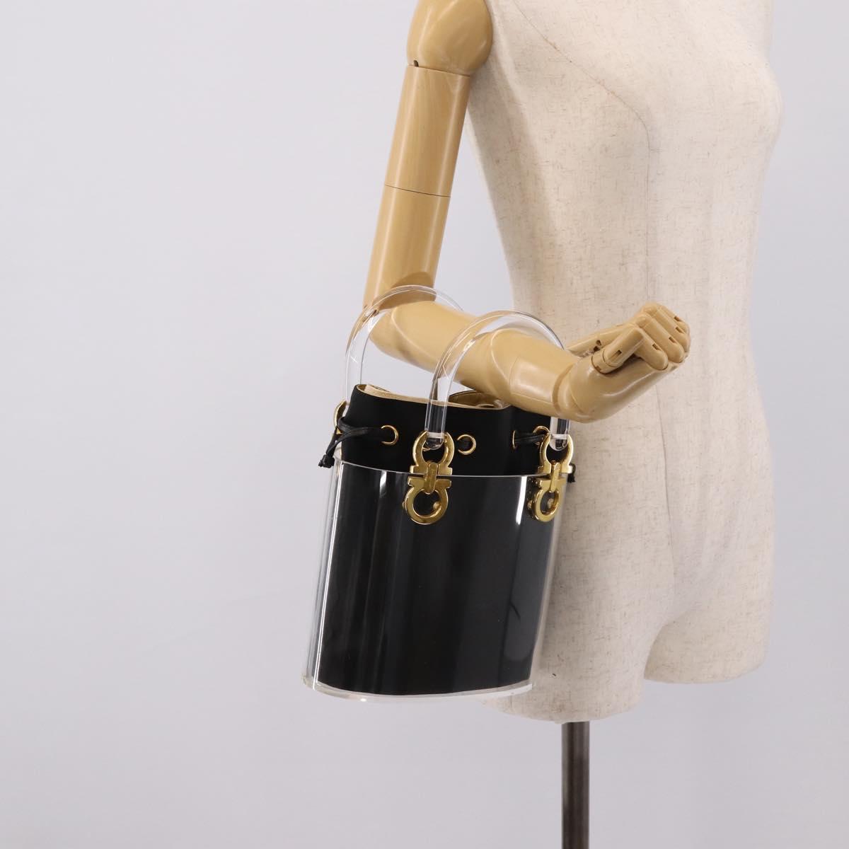 Salvatore Ferragamo Gancini Hand Bag Plastic Clear Gold Tone Auth ka6767V