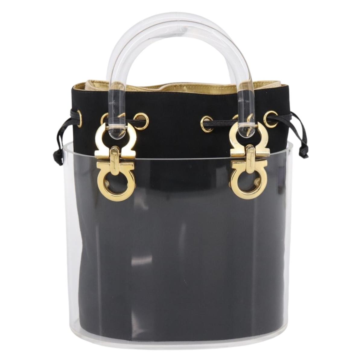 Salvatore Ferragamo Gancini Hand Bag Plastic Clear Gold Tone Auth ka6767V