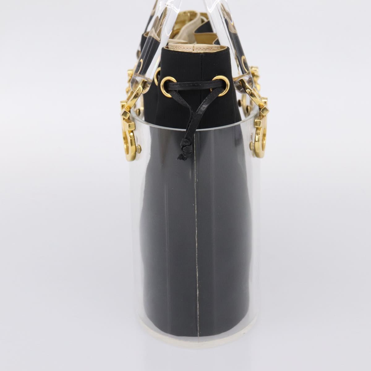 Salvatore Ferragamo Gancini Hand Bag Plastic Clear Gold Tone Auth ka6767V