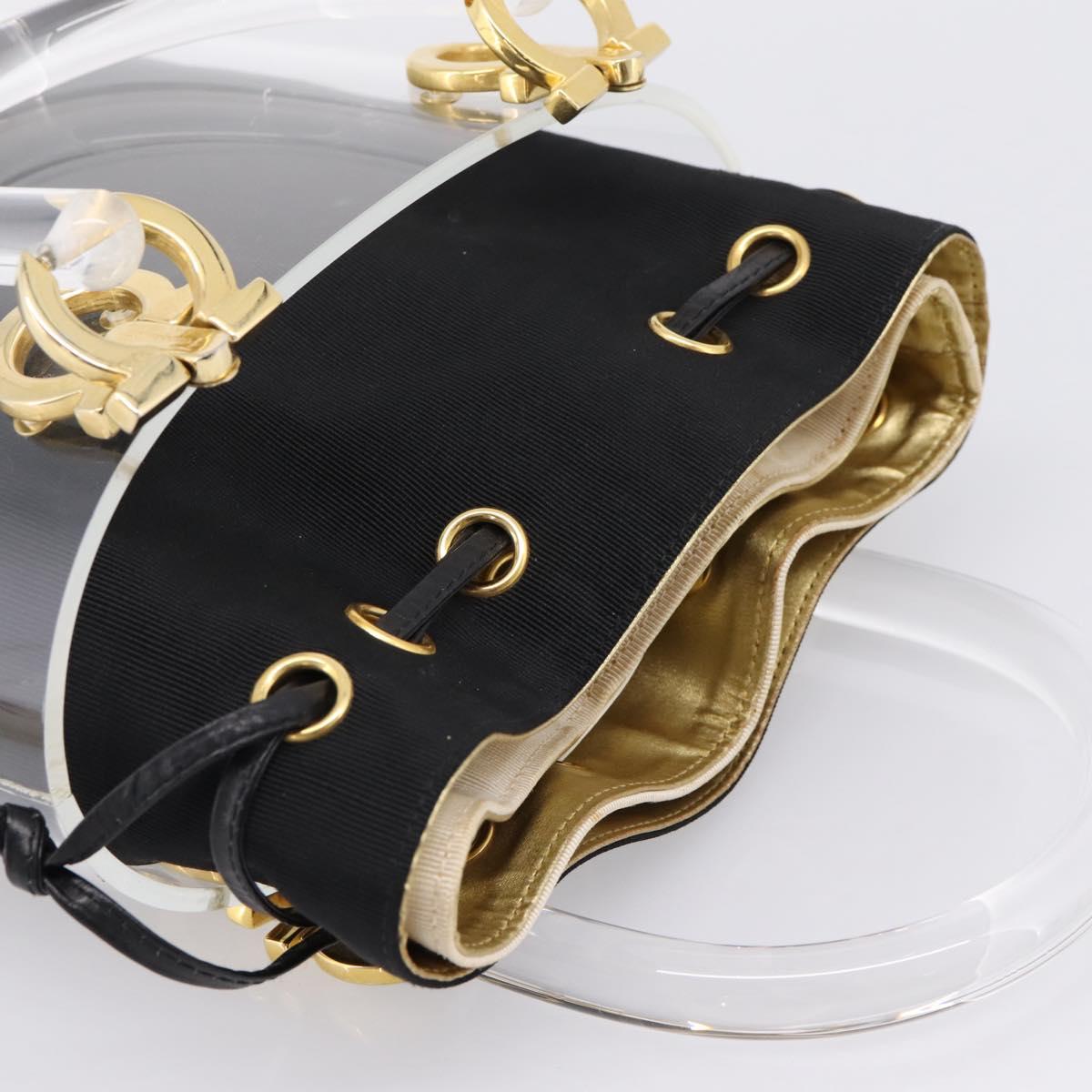 Salvatore Ferragamo Gancini Hand Bag Plastic Clear Gold Tone Auth ka6767V