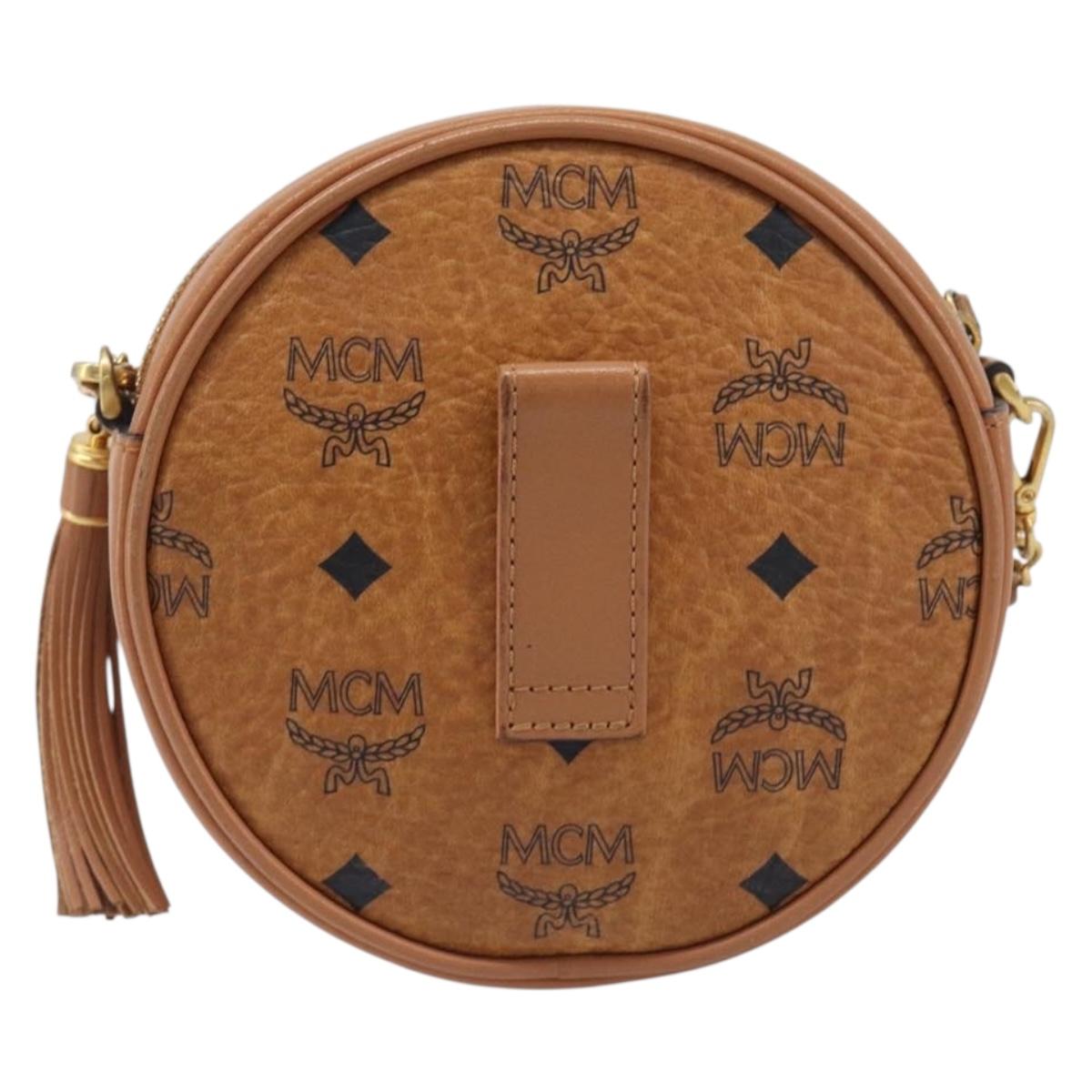 MCM Vicetos Shoulder Bag PVC Leather Brown Gold Tone Auth ka6772A