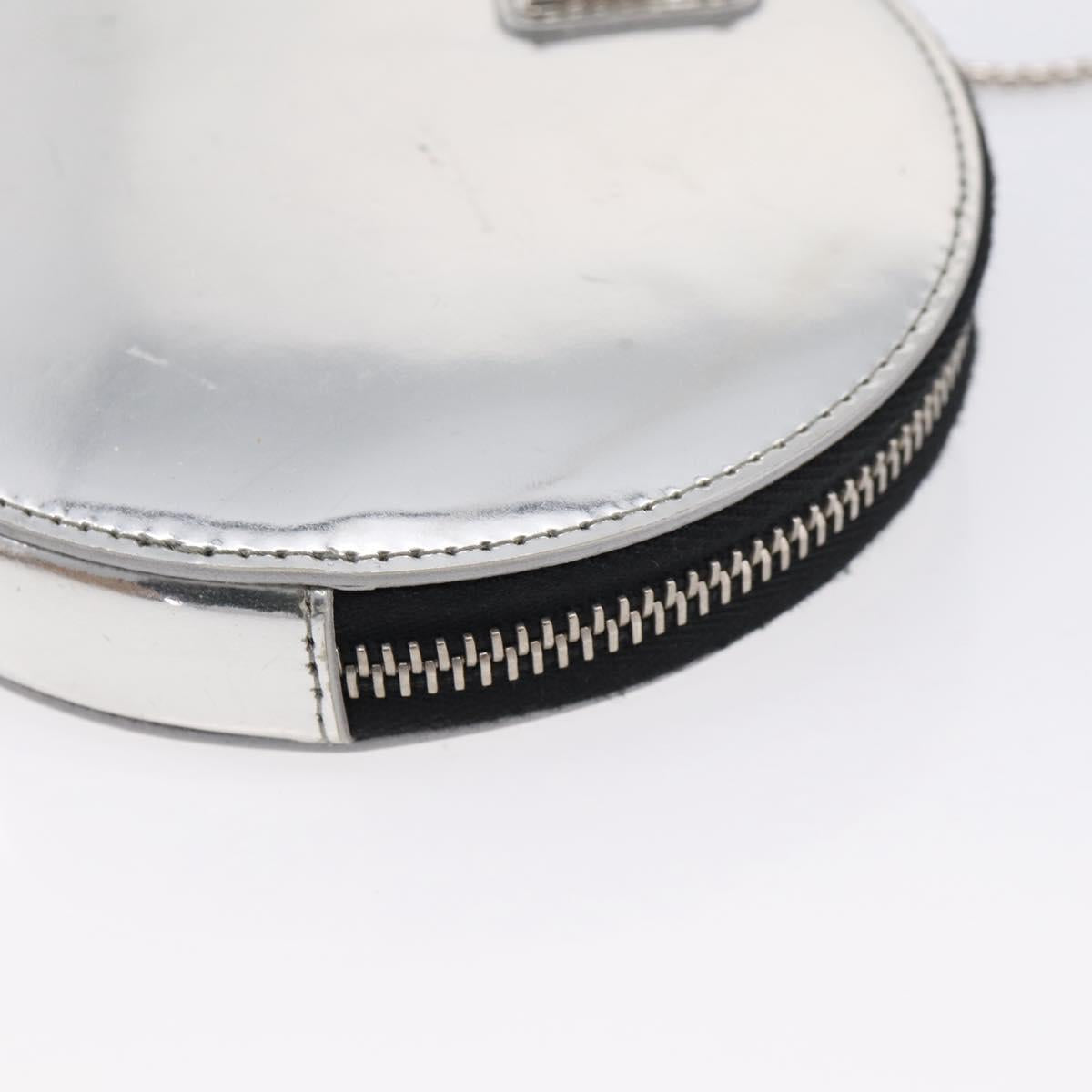 PRADA Chain Shoulder Coin Purse Leather Silver Auth ka6773A