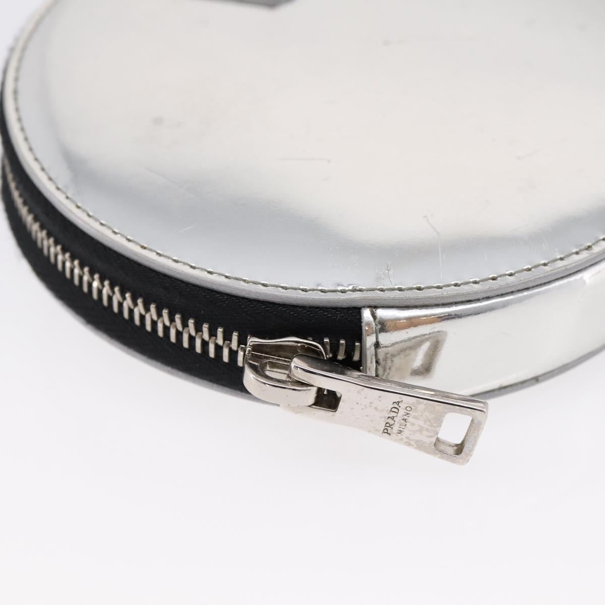 PRADA Chain Shoulder Coin Purse Leather Silver Auth ka6773A