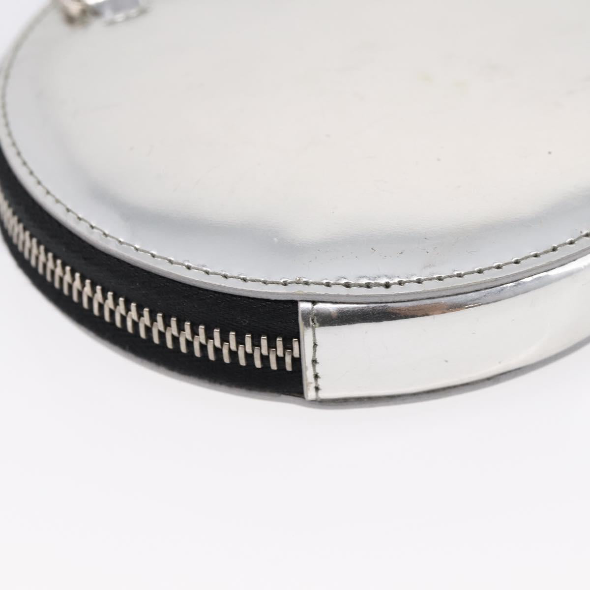 PRADA Chain Shoulder Coin Purse Leather Silver Auth ka6773A