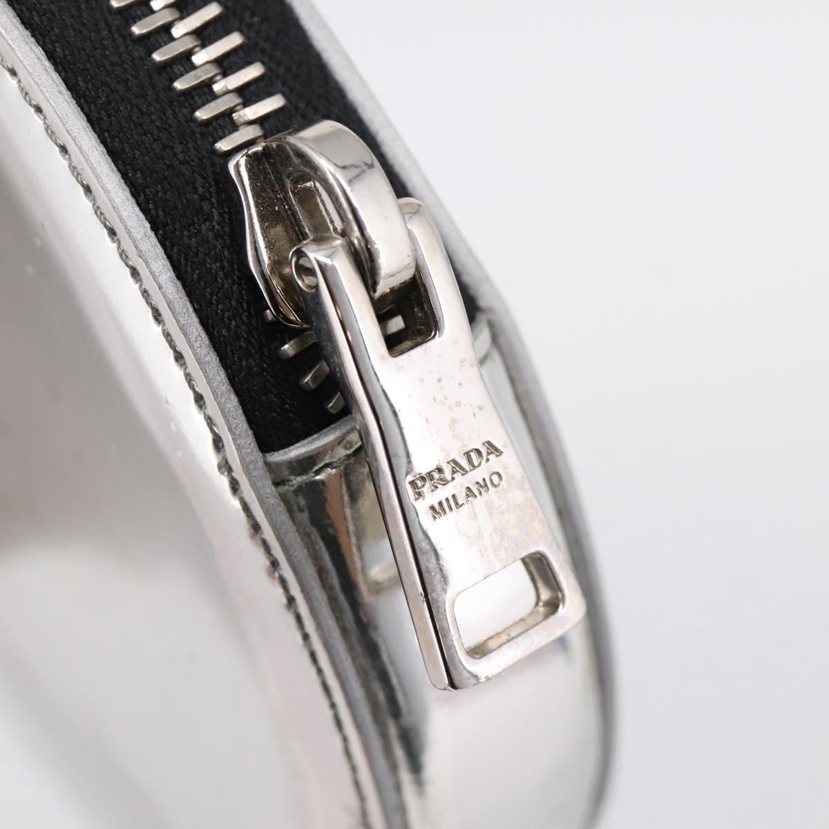 PRADA Chain Shoulder Coin Purse Leather Silver Auth ka6773A