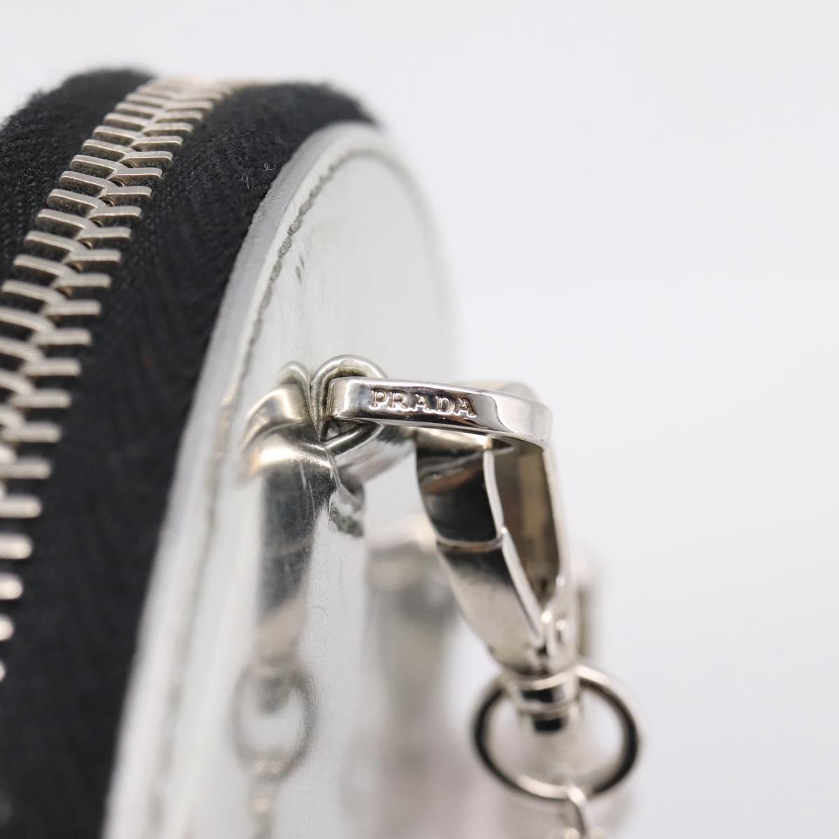 PRADA Chain Shoulder Coin Purse Leather Silver Auth ka6773A