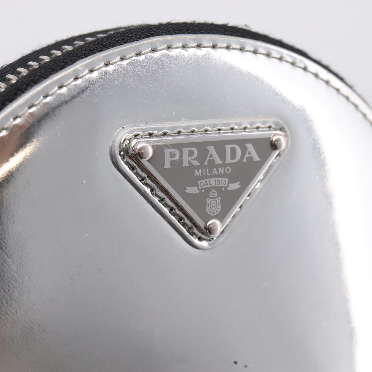 PRADA Chain Shoulder Coin Purse Leather Silver Auth ka6773A