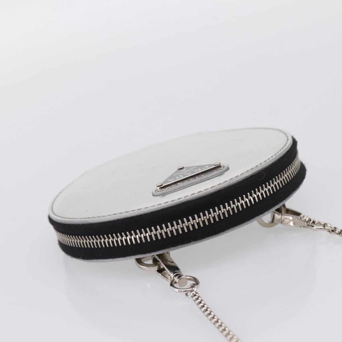 PRADA Chain Shoulder Coin Purse Leather Silver Auth ka6773A