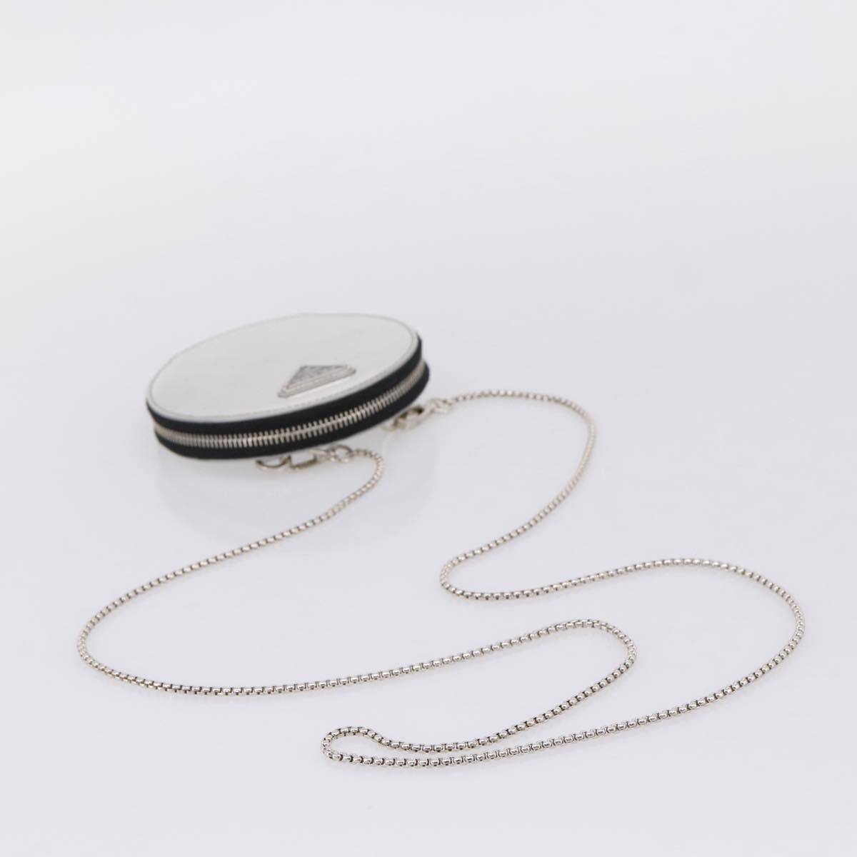 PRADA Chain Shoulder Coin Purse Leather Silver Auth ka6773A