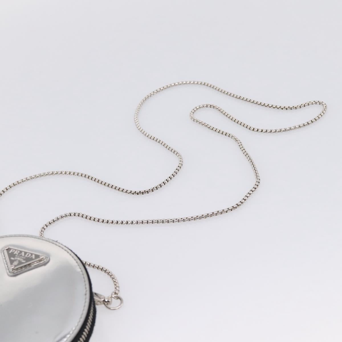 PRADA Chain Shoulder Coin Purse Leather Silver Auth ka6773A