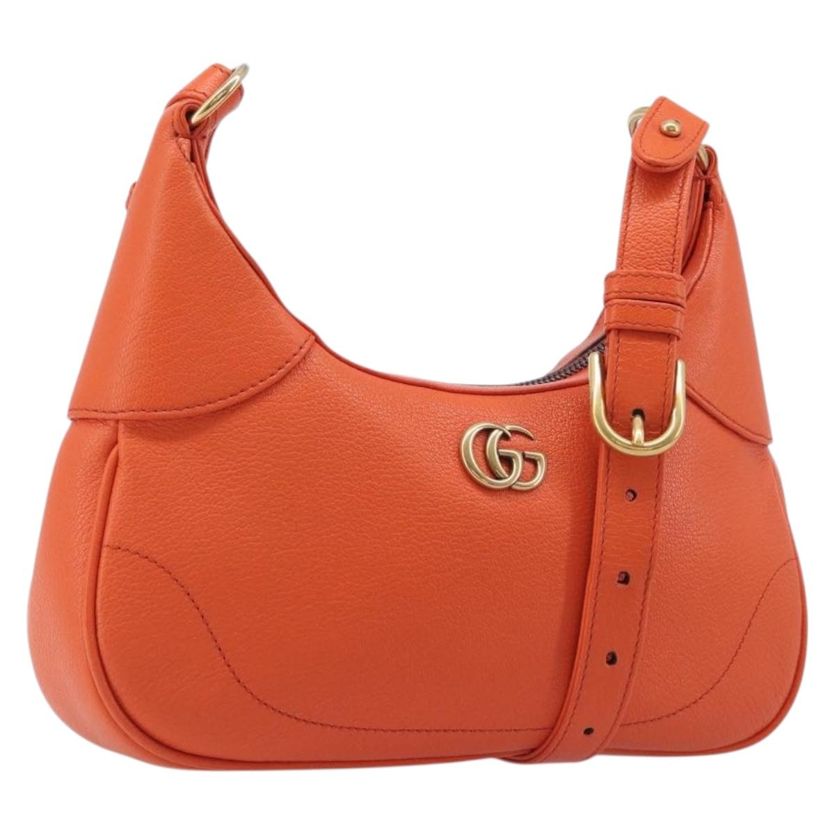 GUCCI GG Marmont Aphrodite Small Shoulder Bag Leather Orange 731817 Auth ka6775M