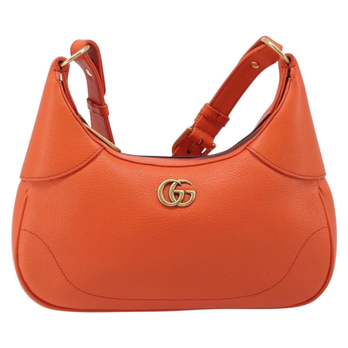 GUCCI GG Marmont Aphrodite Small Shoulder Bag Leather Orange 731817 Auth ka6775M