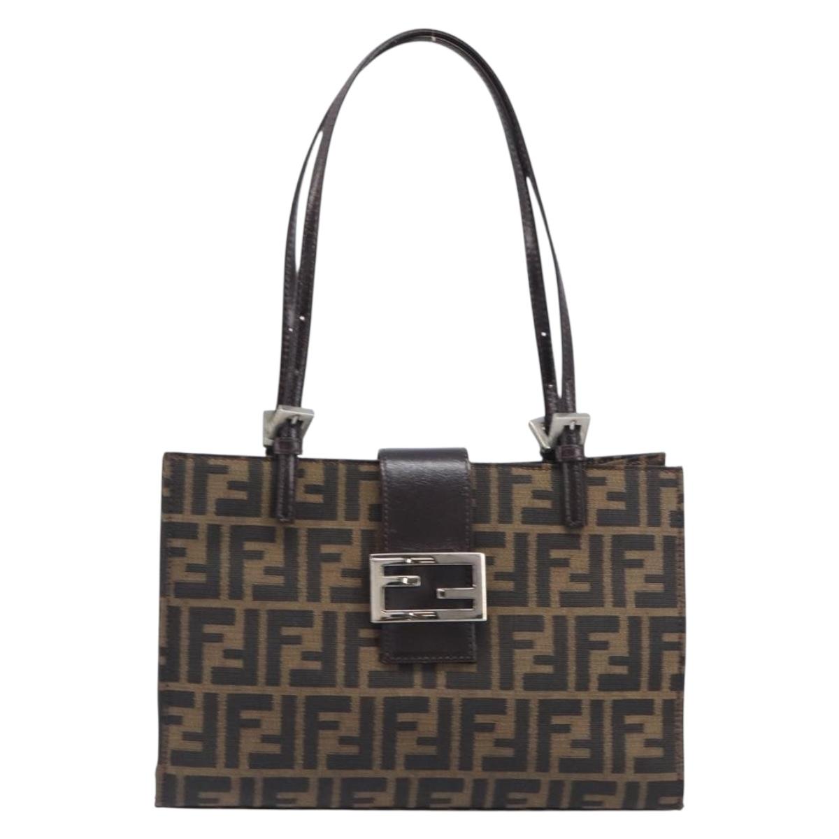 FENDI Zucca Canvas Hand Bag Black Silver Auth ka6776