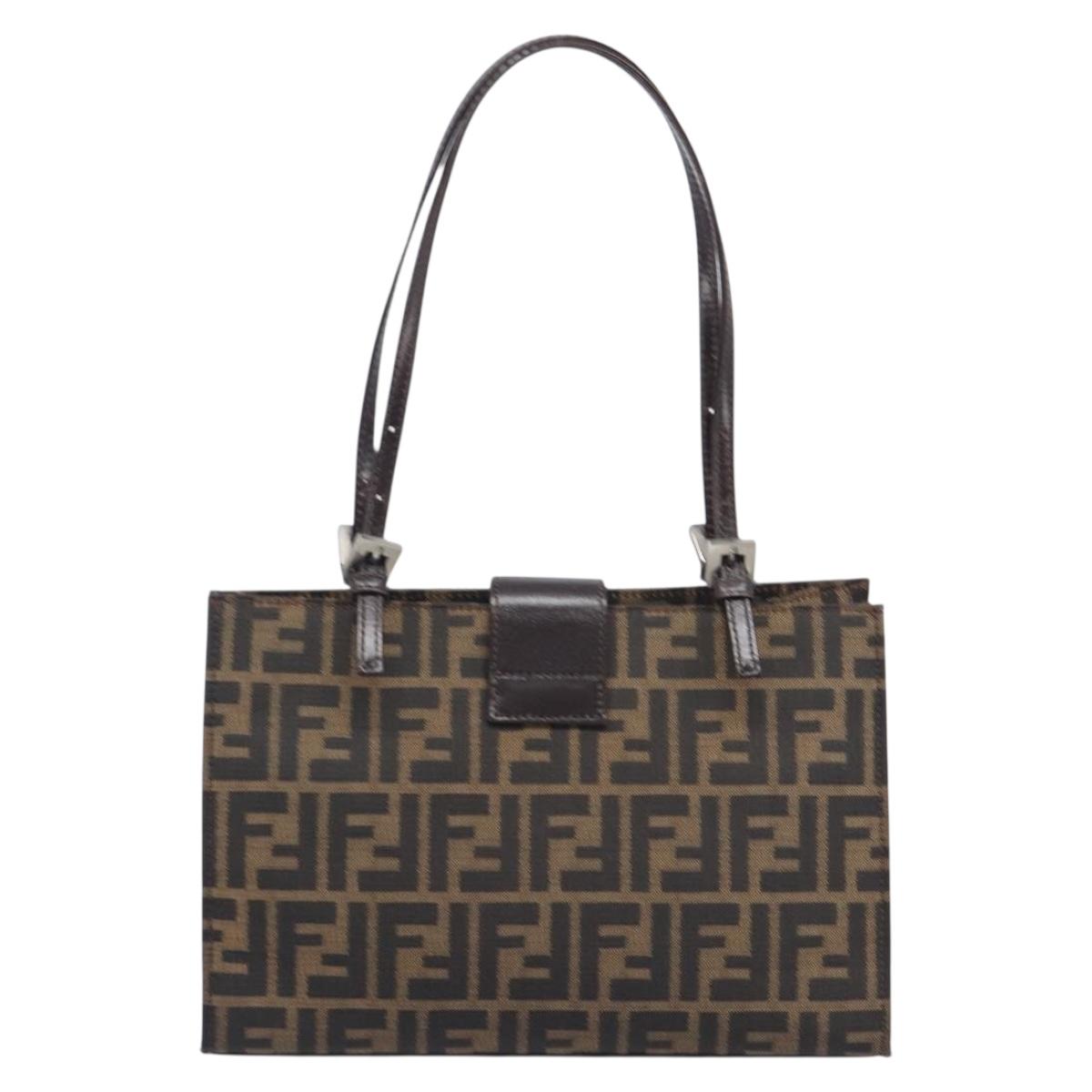 FENDI Zucca Canvas Hand Bag Black Silver Auth ka6776