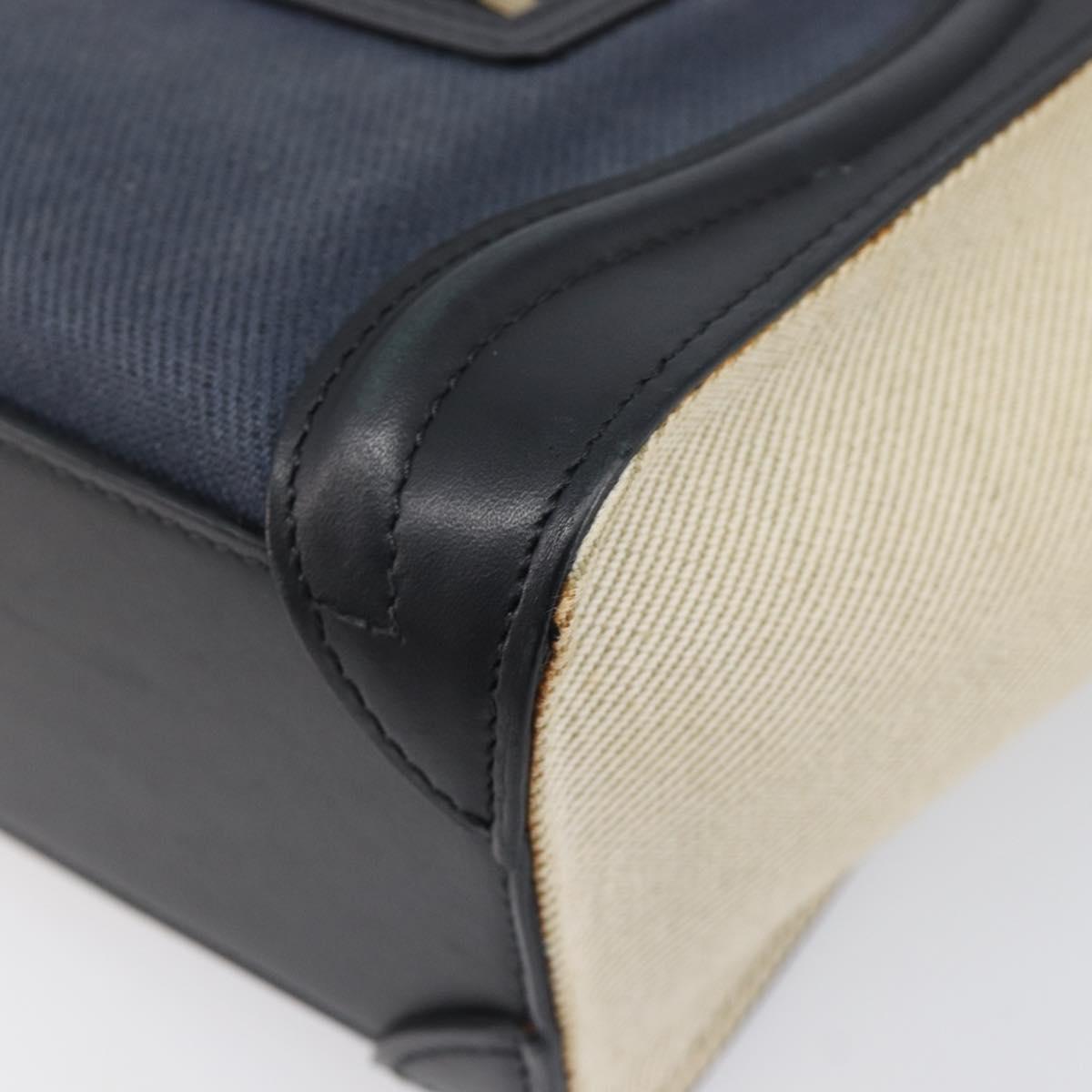 CELINE Luggage Nano Shopper Hand Bag Canvas 2way Navy Black Auth ka6779A