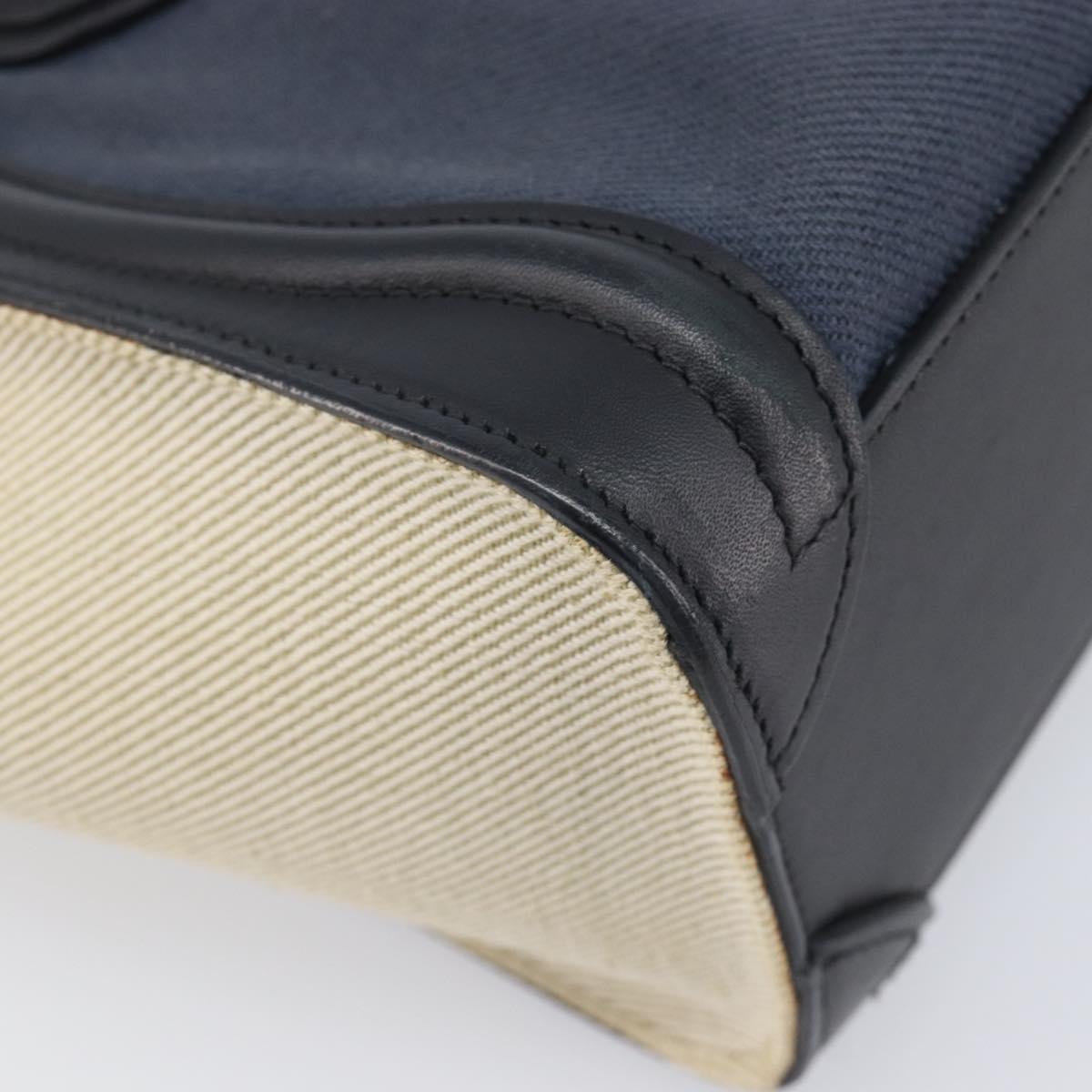 CELINE Luggage Nano Shopper Hand Bag Canvas 2way Navy Black Auth ka6779A