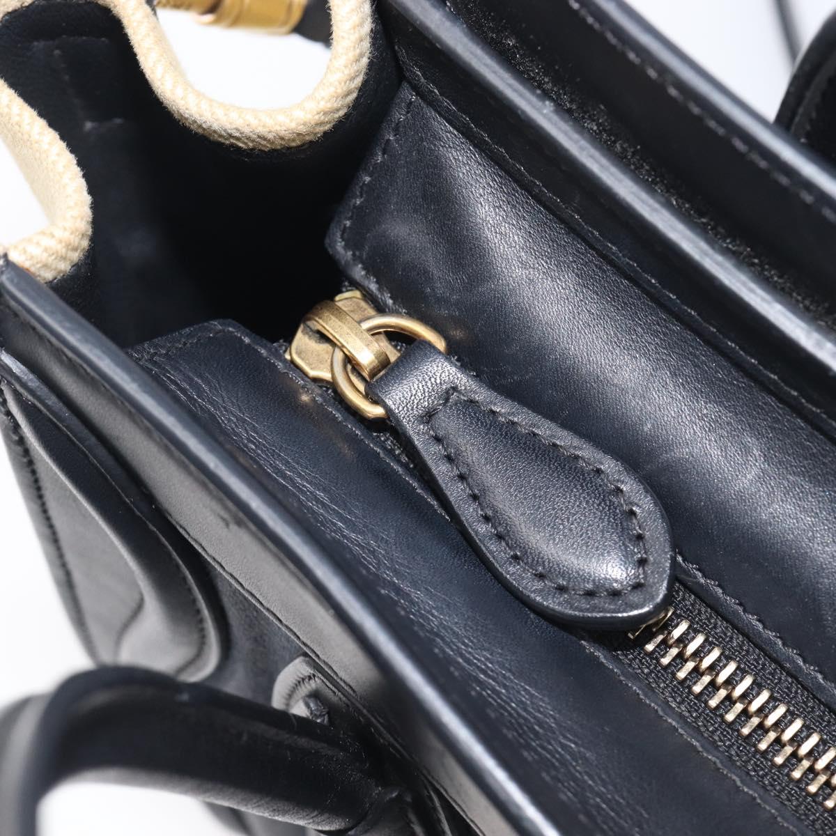 CELINE Luggage Nano Shopper Hand Bag Canvas 2way Navy Black Auth ka6779A