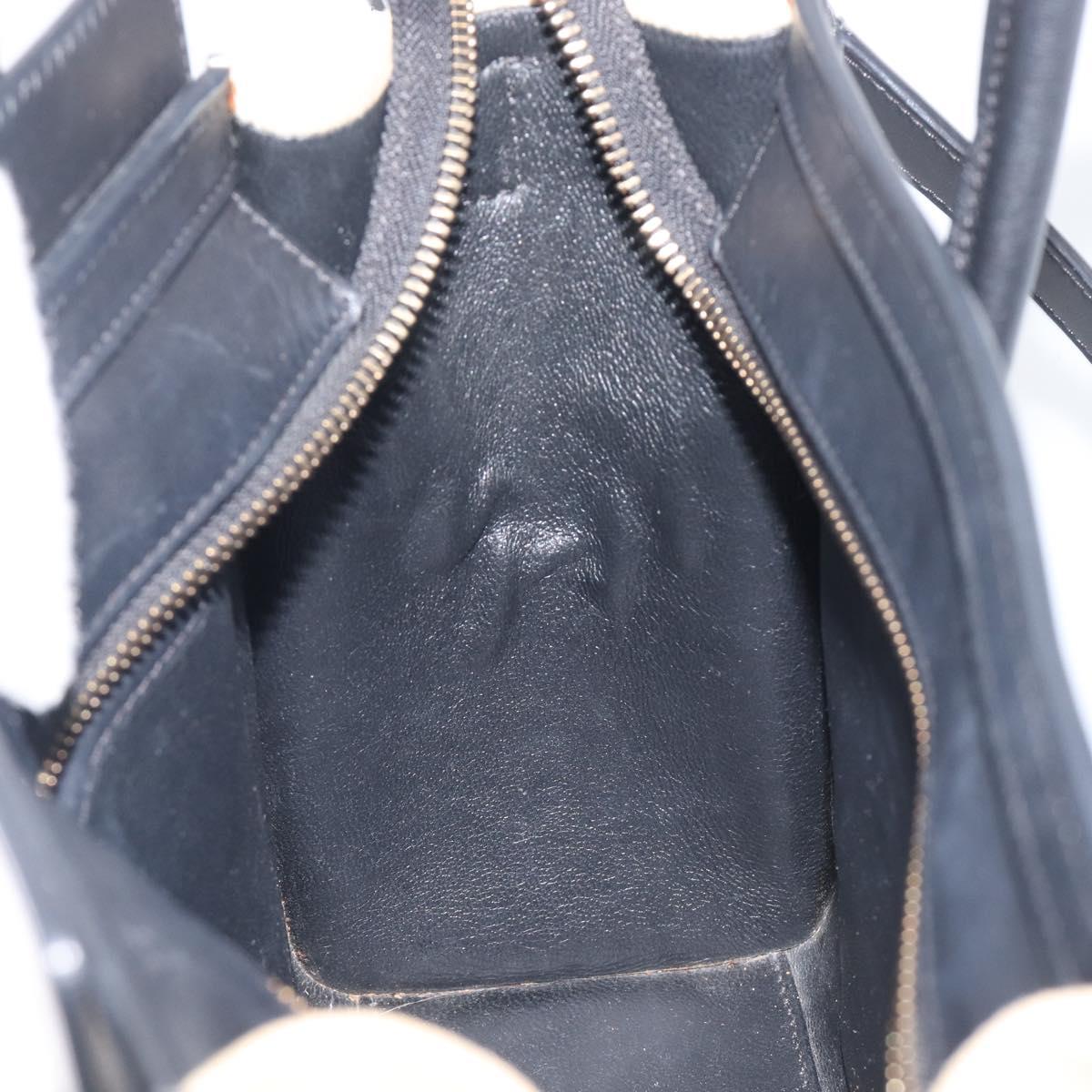 CELINE Luggage Nano Shopper Hand Bag Canvas 2way Navy Black Auth ka6779A