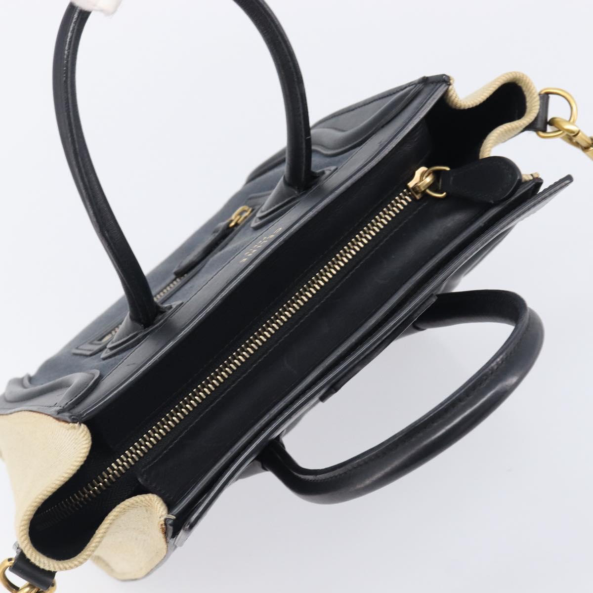 CELINE Luggage Nano Shopper Hand Bag Canvas 2way Navy Black Auth ka6779A