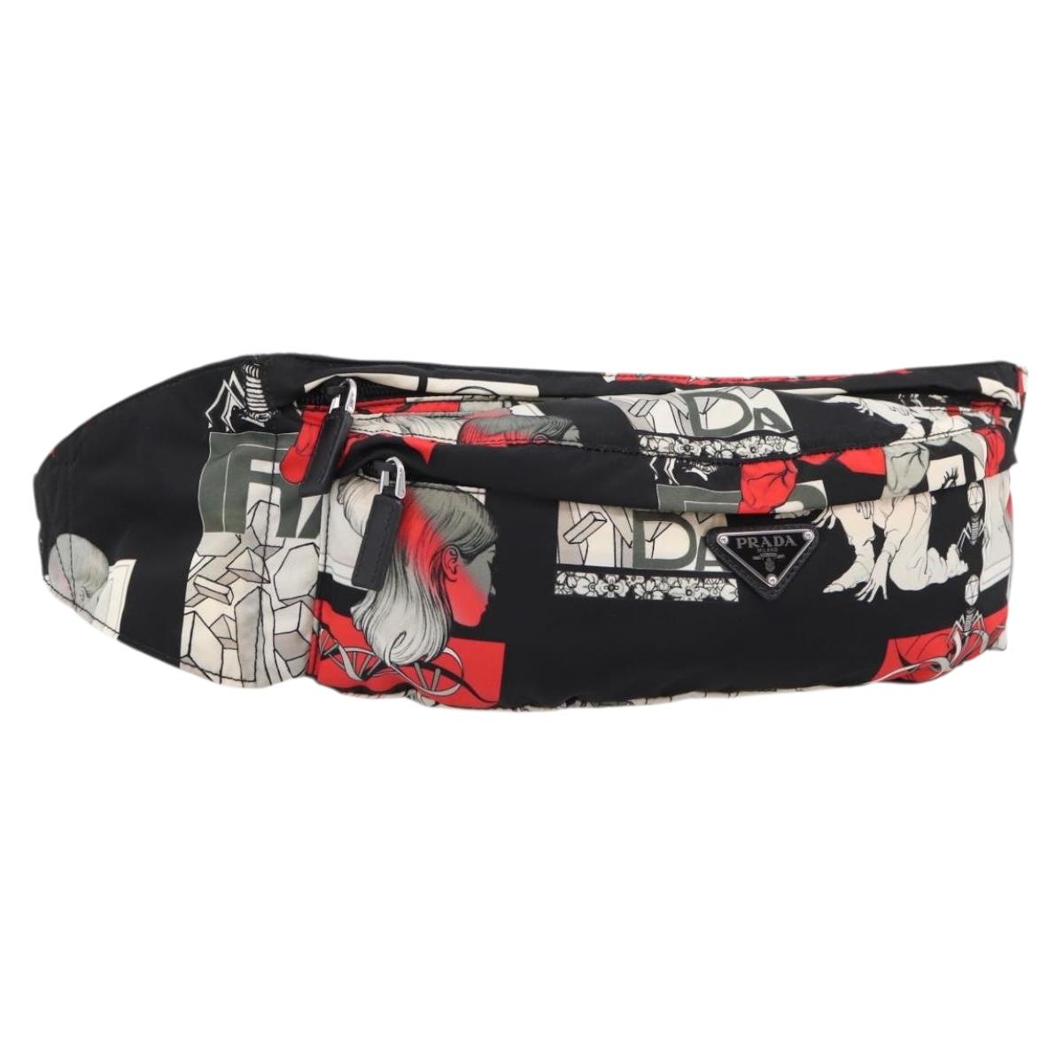 PRADA Waist Bag Nylon Black Silver Auth ka6780M