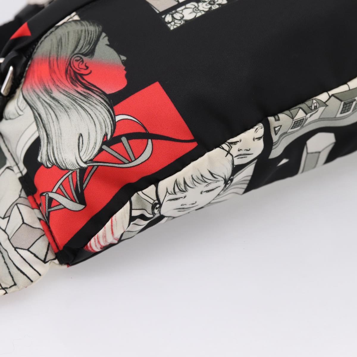 PRADA Waist Bag Nylon Black Silver Auth ka6780M