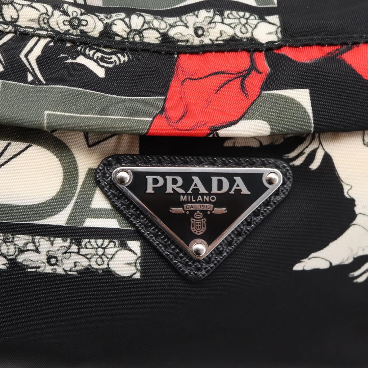 PRADA Waist Bag Nylon Black Silver Auth ka6780M