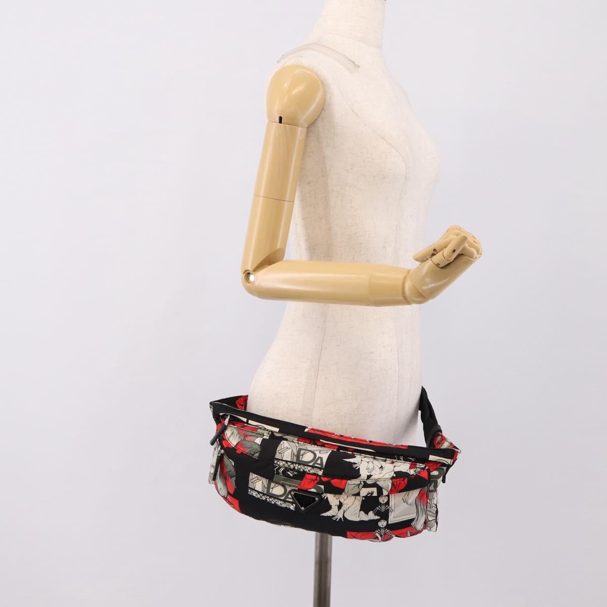 PRADA Waist Bag Nylon Black Silver Auth ka6780M
