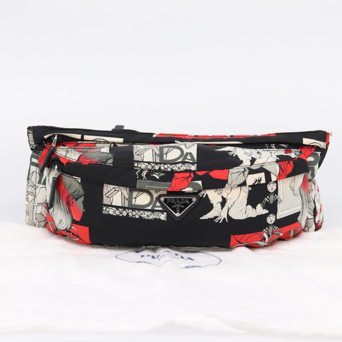 PRADA Waist Bag Nylon Black Silver Auth ka6780M