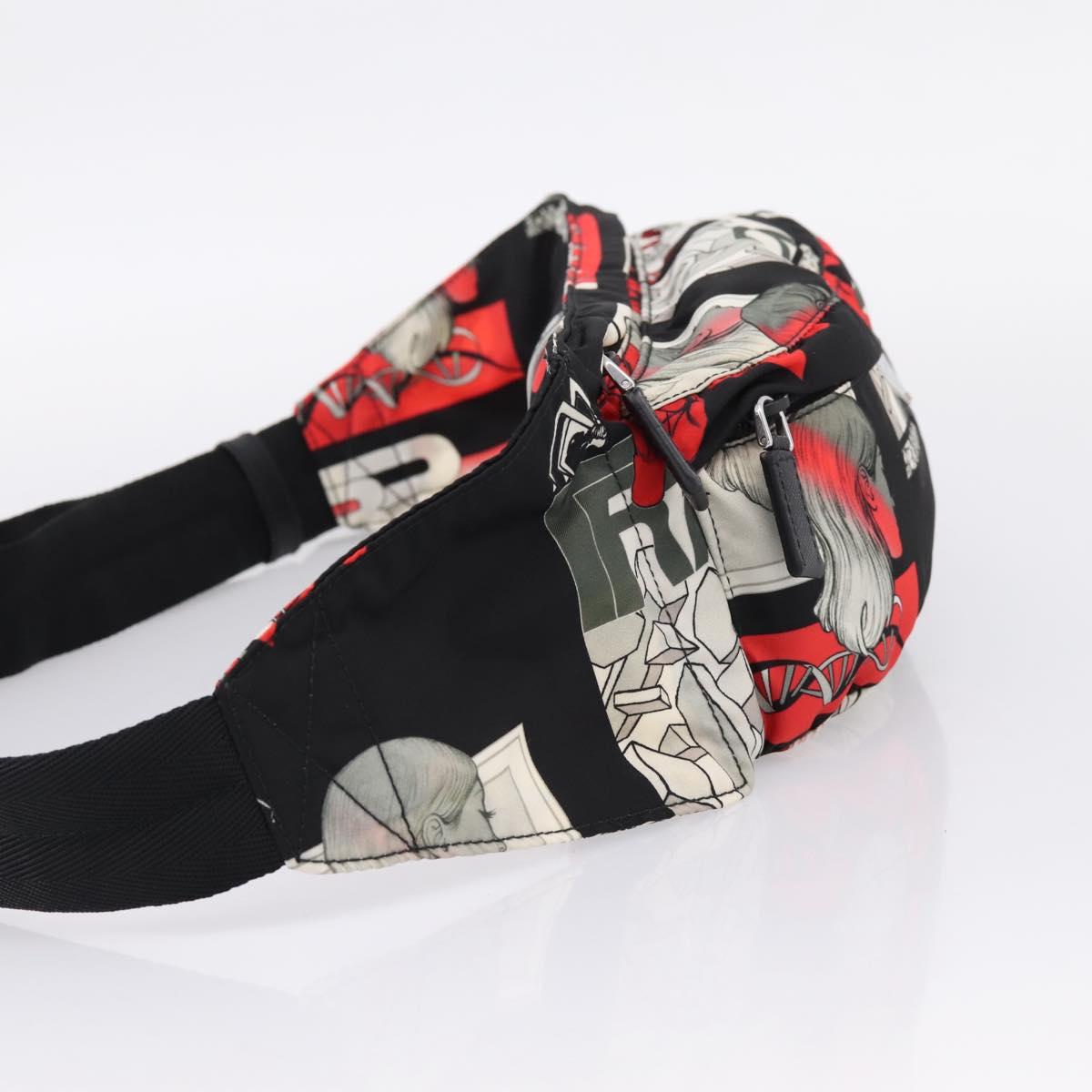 PRADA Waist Bag Nylon Black Silver Auth ka6780M