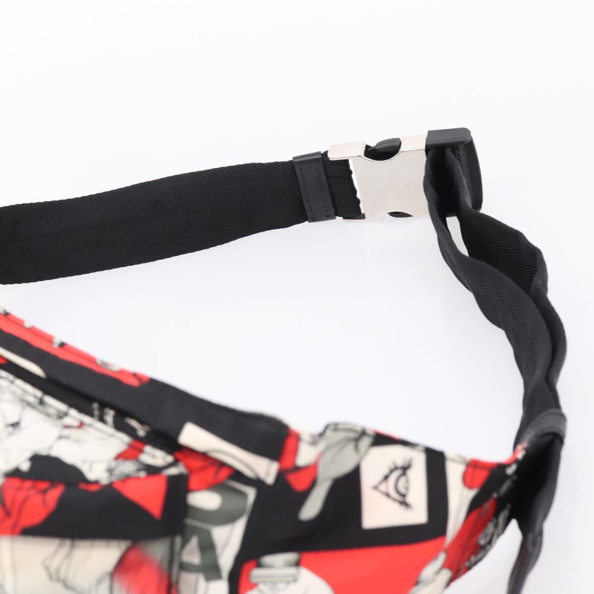PRADA Waist Bag Nylon Black Silver Auth ka6780M
