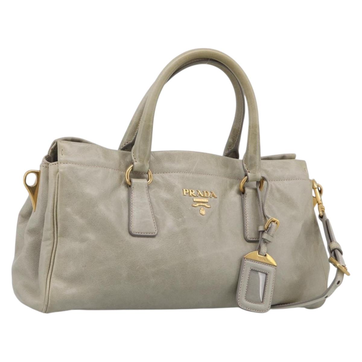 PRADA Hand Bag Leather 2way Beige Gold Auth ka6793A