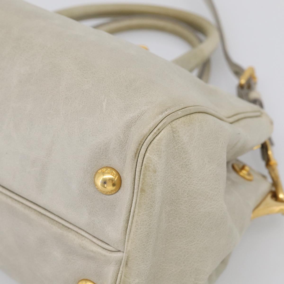 PRADA Hand Bag Leather 2way Beige Gold Auth ka6793A