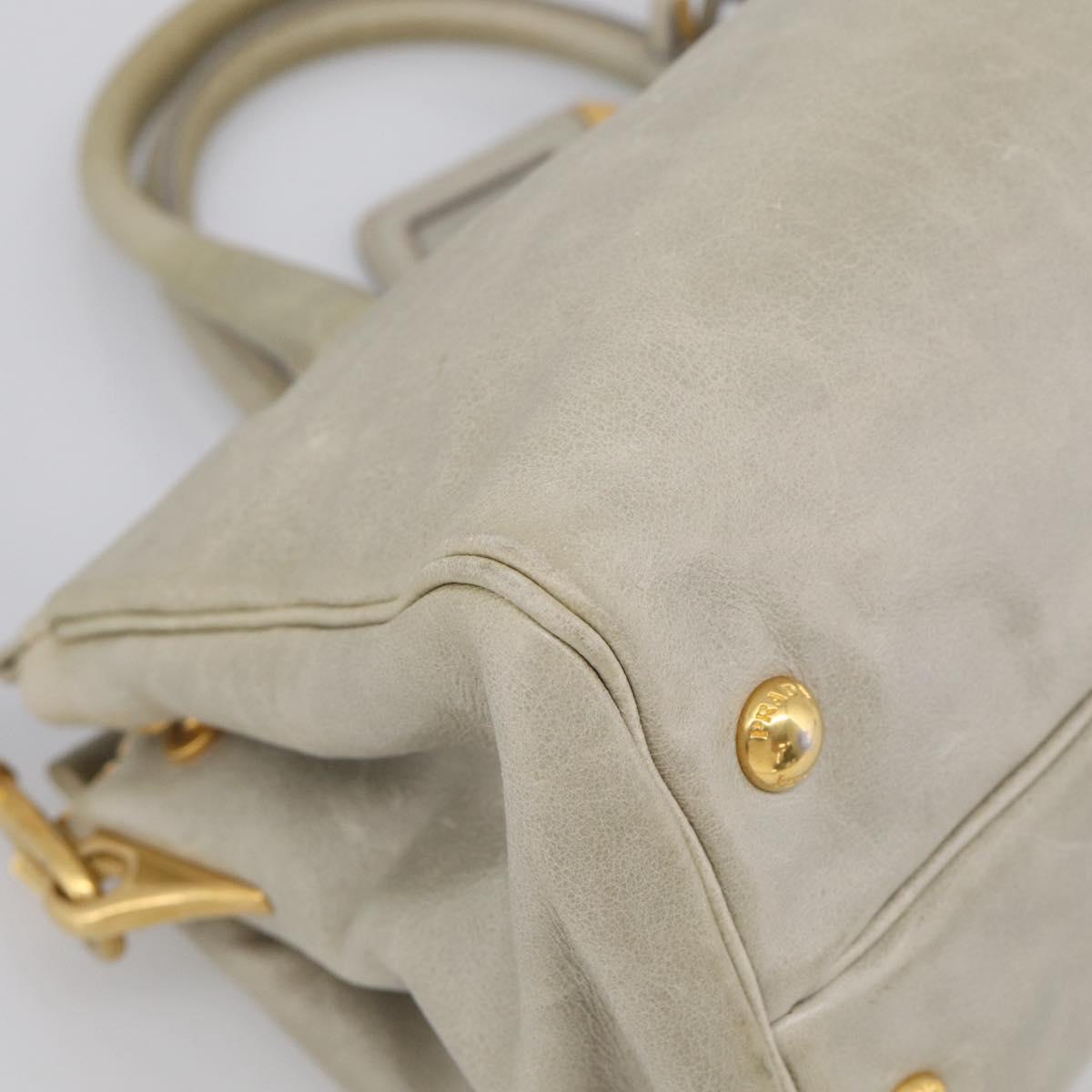 PRADA Hand Bag Leather 2way Beige Gold Auth ka6793A