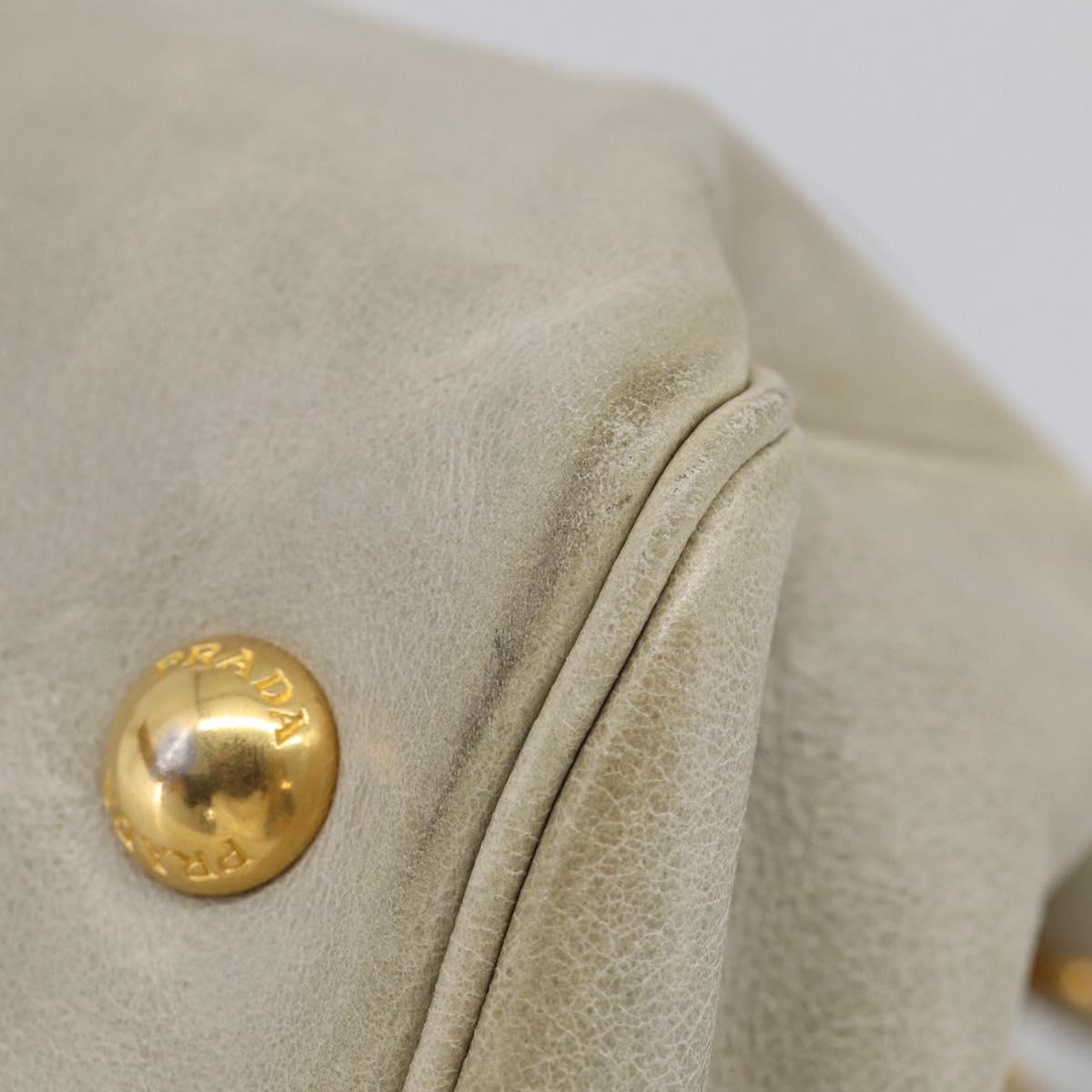 PRADA Hand Bag Leather 2way Beige Gold Auth ka6793A