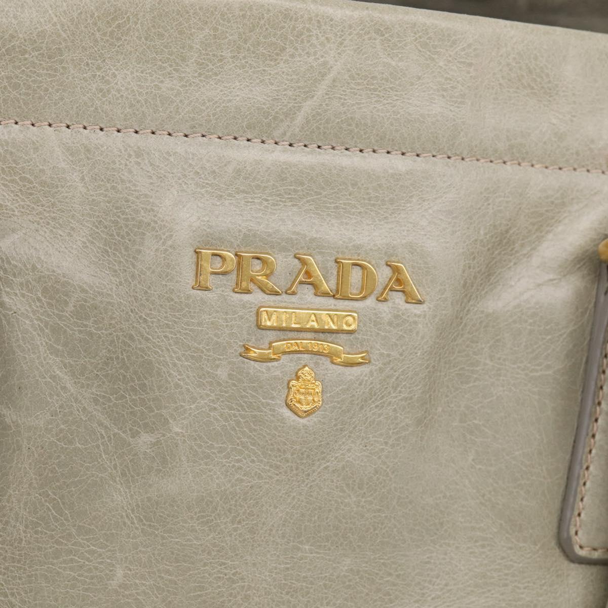 PRADA Hand Bag Leather 2way Beige Gold Auth ka6793A