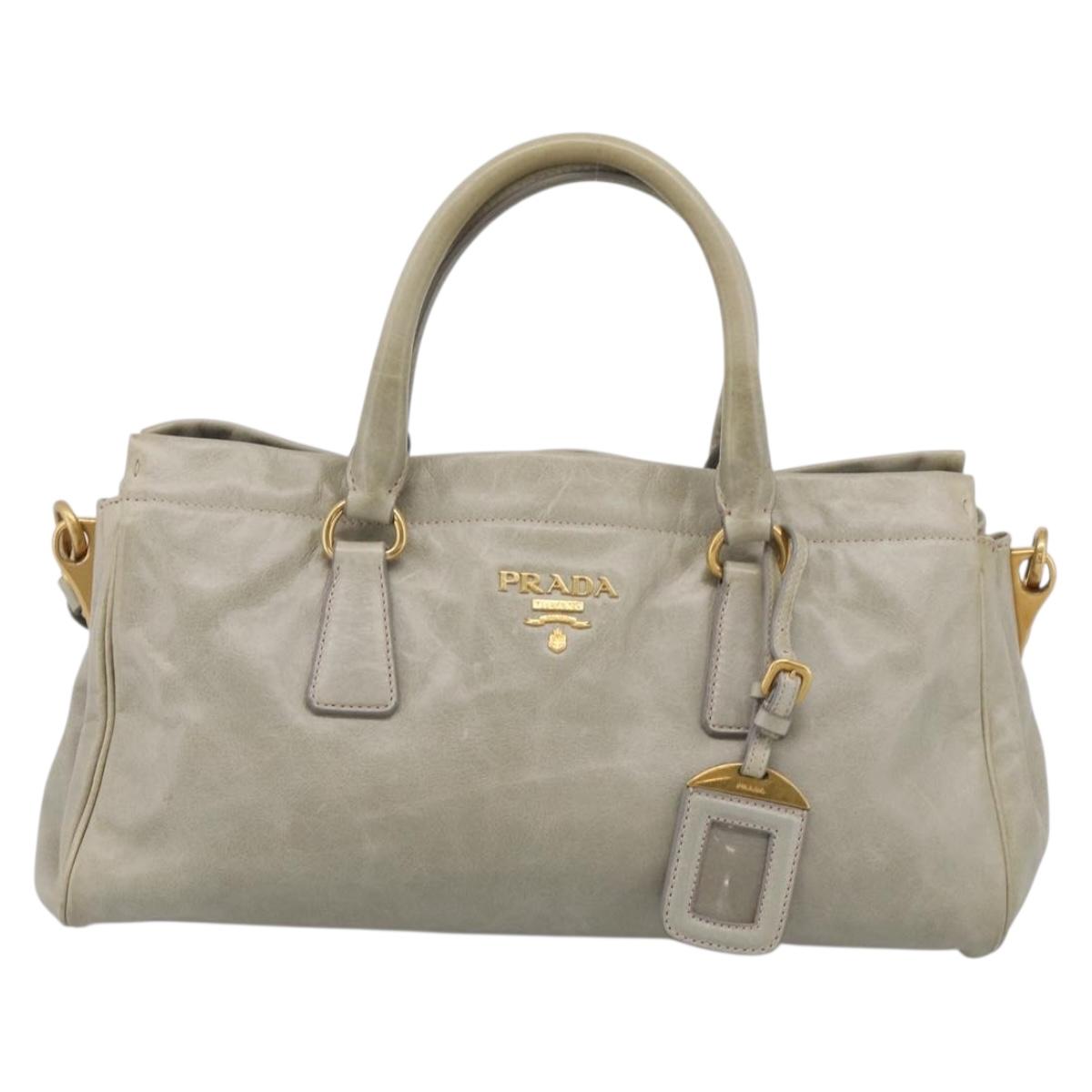 PRADA Hand Bag Leather 2way Beige Gold Auth ka6793A