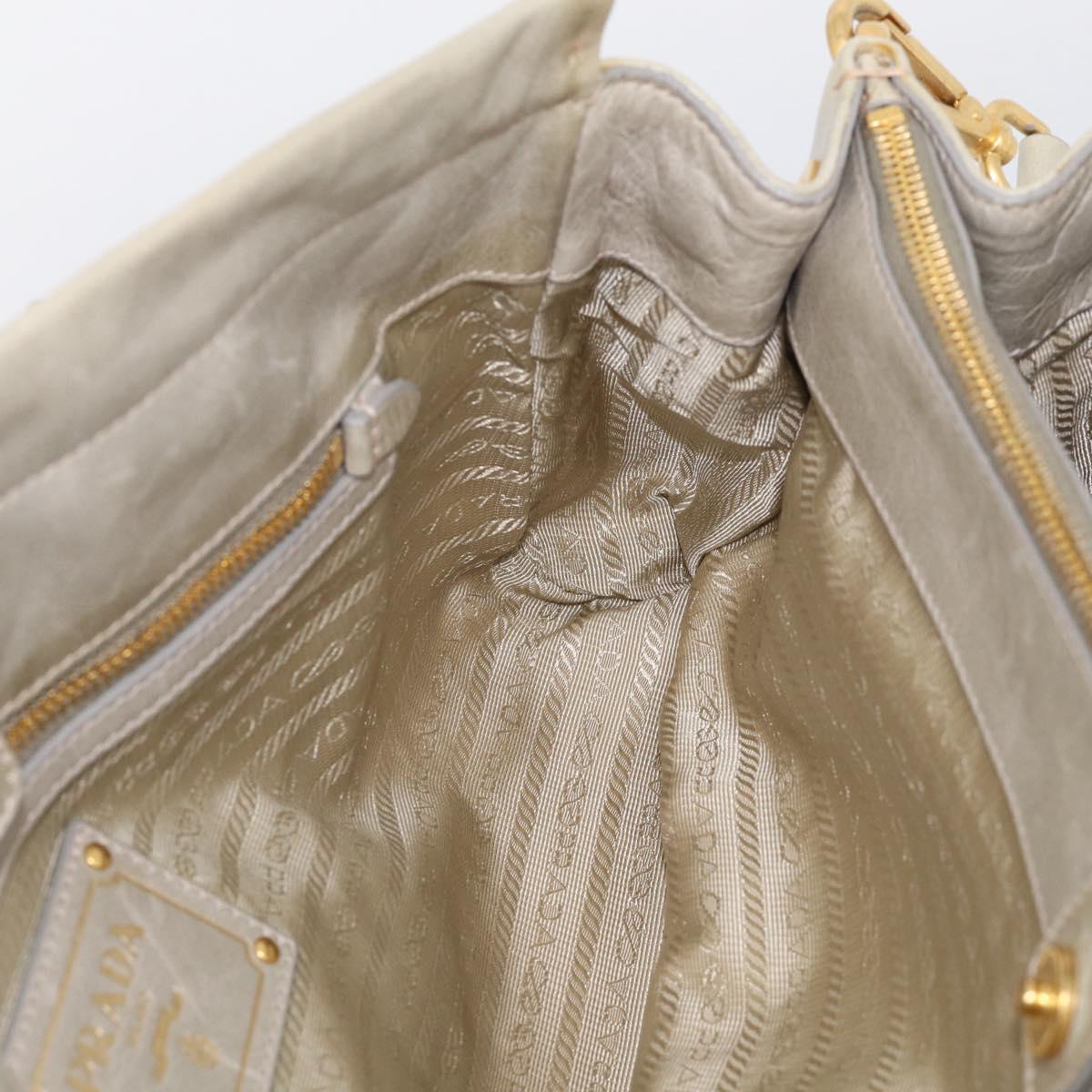 PRADA Hand Bag Leather 2way Beige Gold Auth ka6793A