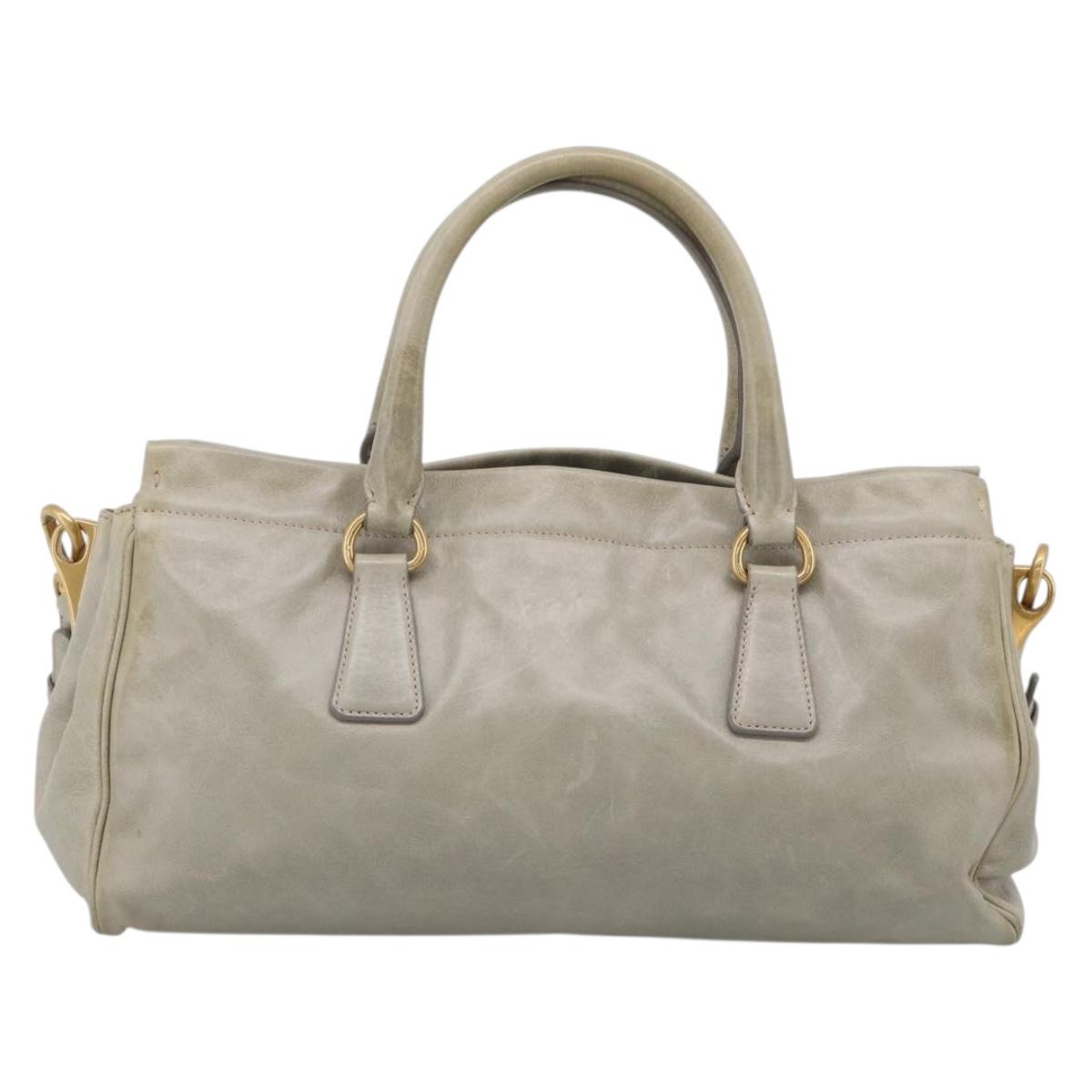 PRADA Hand Bag Leather 2way Beige Gold Auth ka6793A