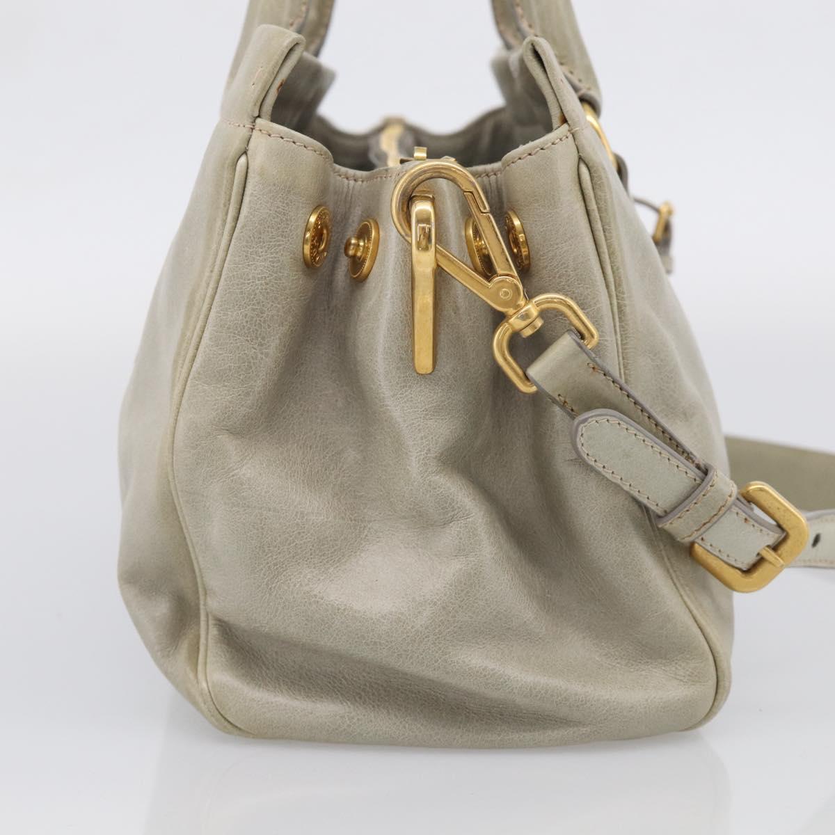 PRADA Hand Bag Leather 2way Beige Gold Auth ka6793A
