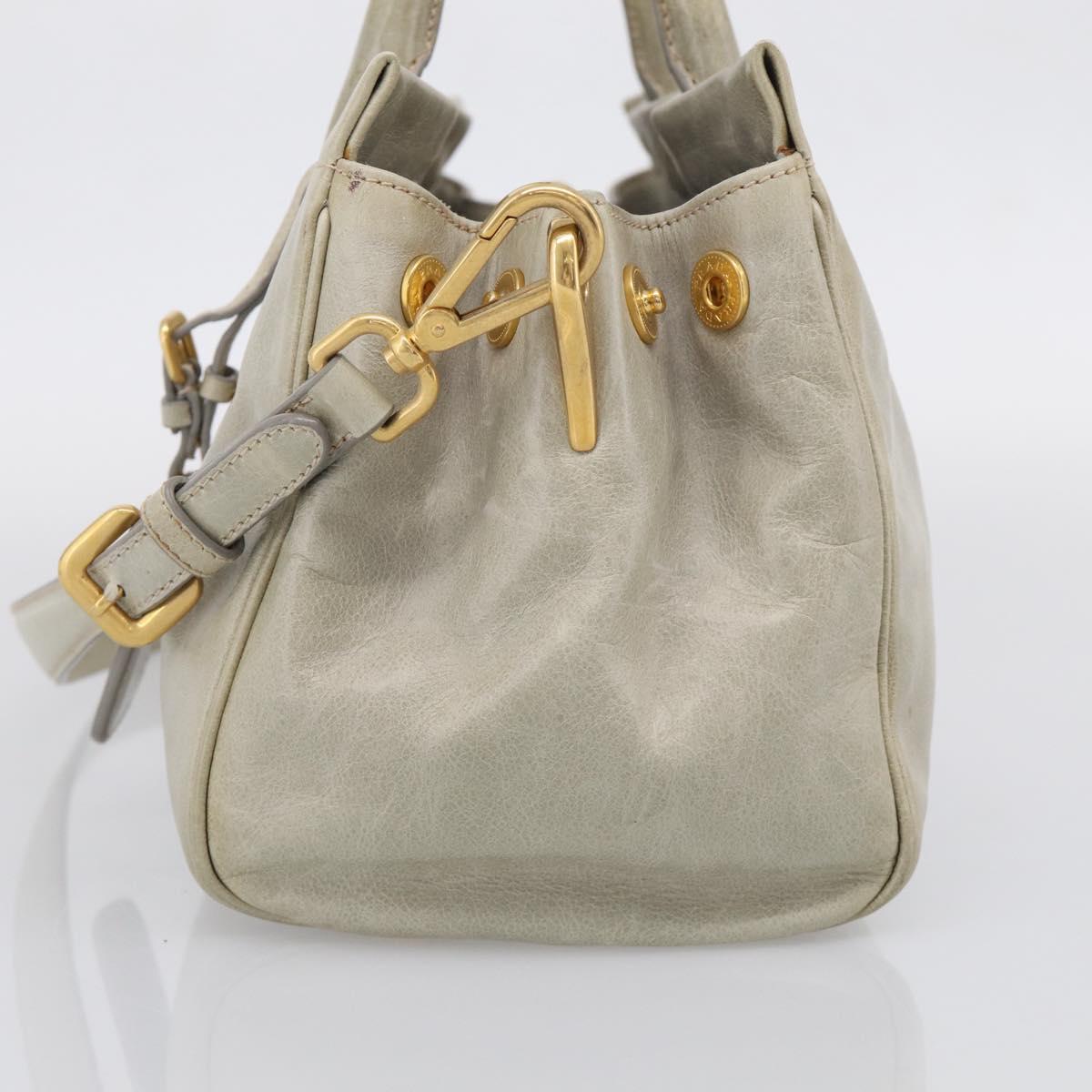 PRADA Hand Bag Leather 2way Beige Gold Auth ka6793A