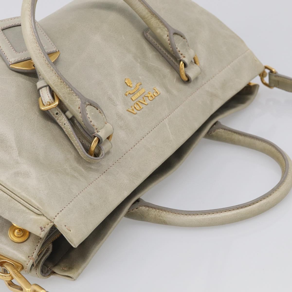 PRADA Hand Bag Leather 2way Beige Gold Auth ka6793A