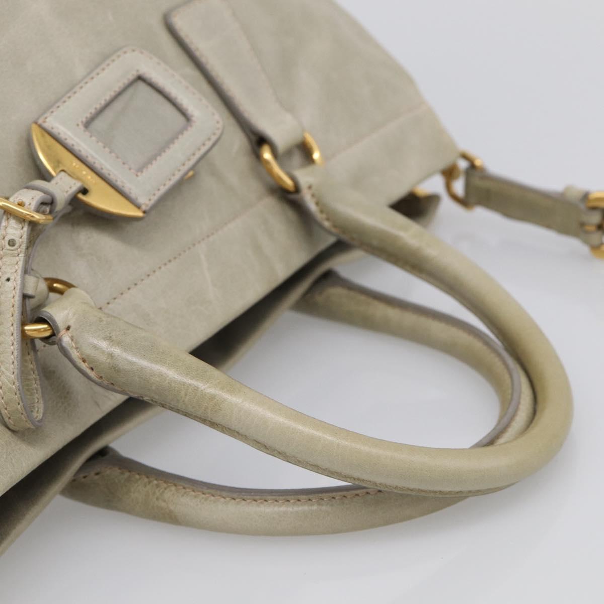 PRADA Hand Bag Leather 2way Beige Gold Auth ka6793A