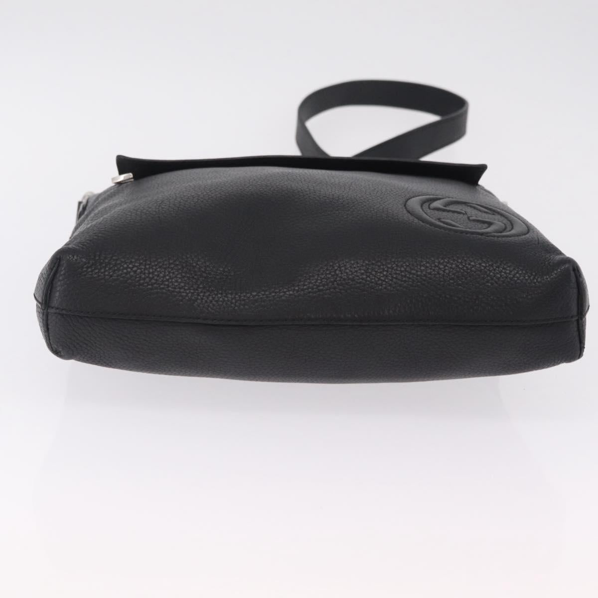 GUCCI Interlocking Shoulder Bag Leather Black Silver 322059 Auth ka6794V