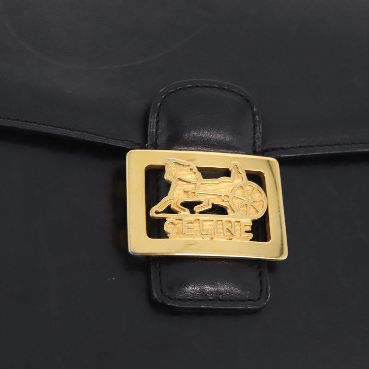 CELINE Horse Carriage Shoulder Bag Leather Black Gold Auth ka6798