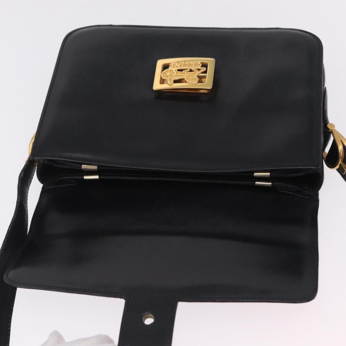 CELINE Horse Carriage Shoulder Bag Leather Black Gold Auth ka6798