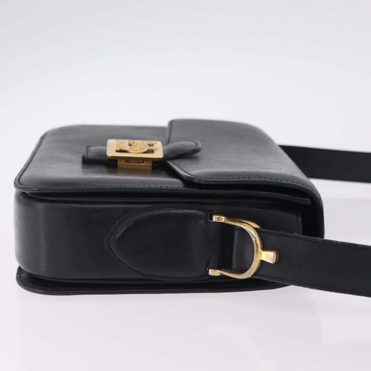 CELINE Horse Carriage Shoulder Bag Leather Black Gold Auth ka6798
