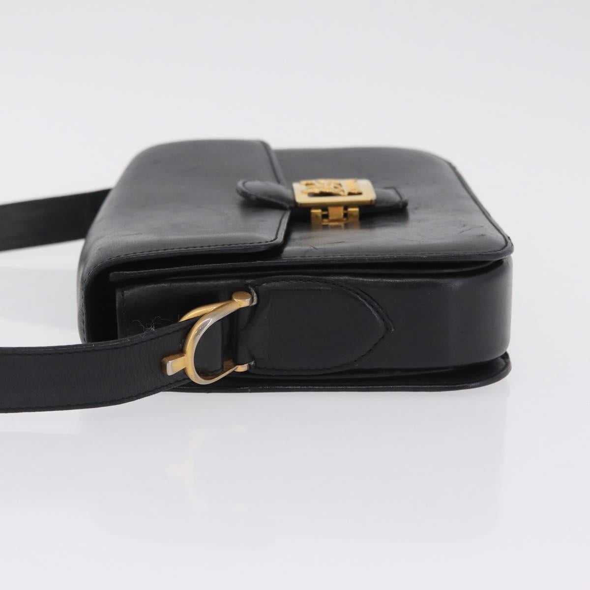 CELINE Horse Carriage Shoulder Bag Leather Black Gold Auth ka6798
