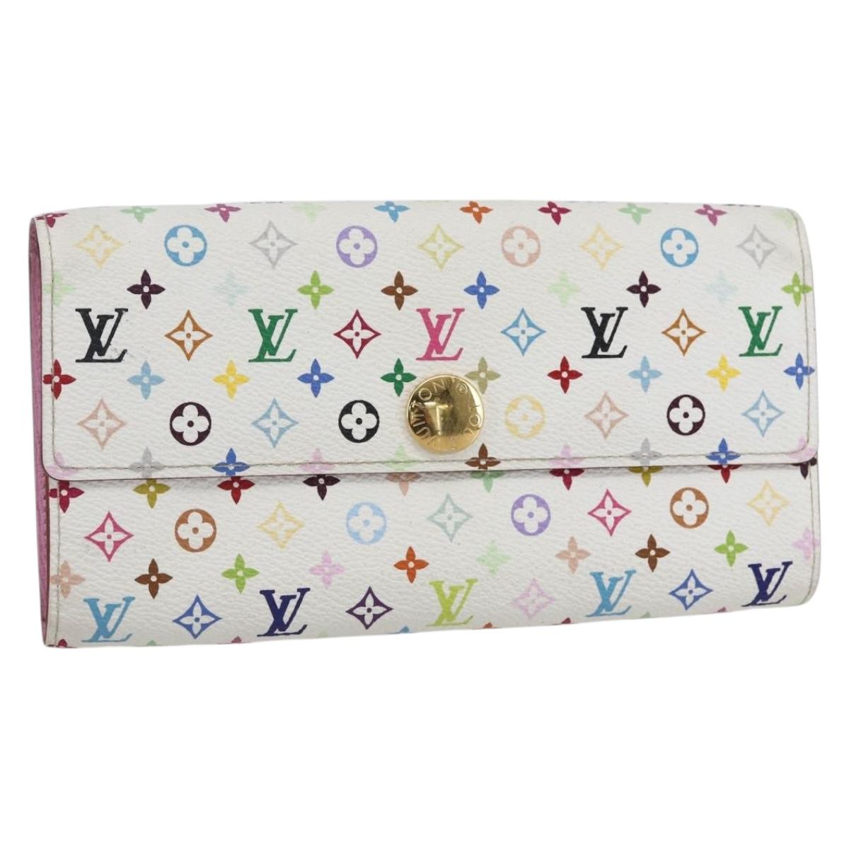 LOUIS VUITTON Multicolor Portefeuille Sarah Wallet White M93532 LV Auth ka680